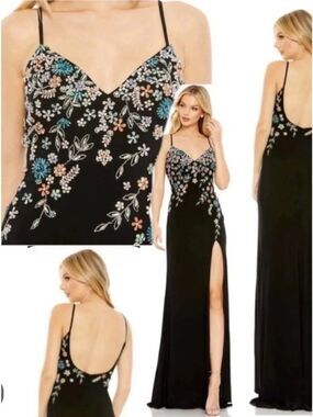 Mac Duggal Multicolor Beaded Floral Cami Grown Dress Size 2
